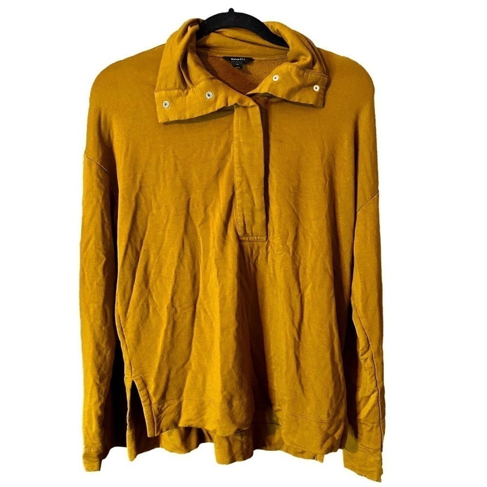 RW&Co. Women’s Golden Mustard Fleece Viscose 1/2 Snap-Up Long Sleeve Top Size L